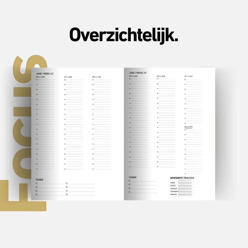 Weekplanning en dagindeling in de Focus Planner met takenlijst en gewoonte tracker